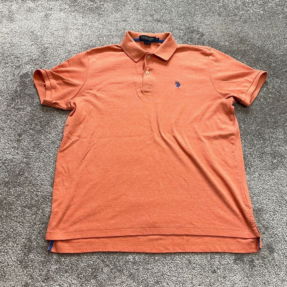 US Polo Assn. Luxury Feel Polo shirt Mens Large Soft Orange Collared Preppy Logo